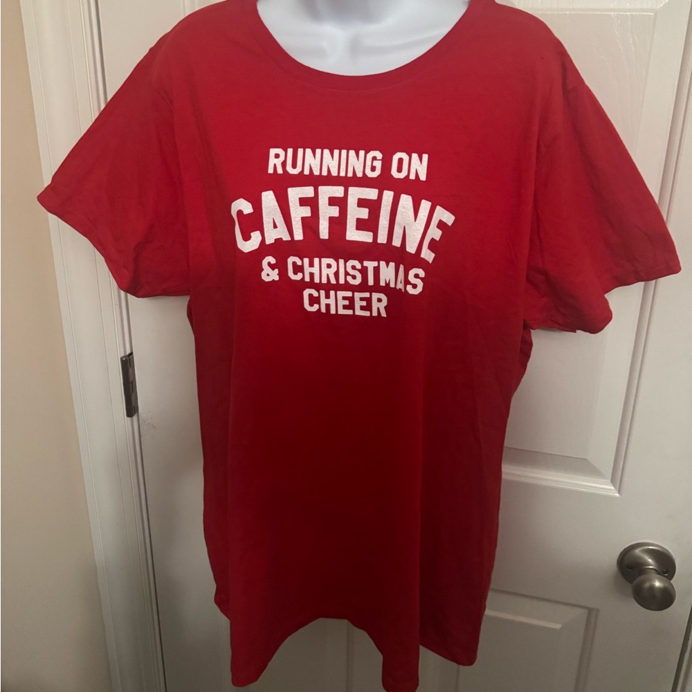 Running on Caffeine and Christmas Cheer Funny Red T-shirt Womens XXL NWOT